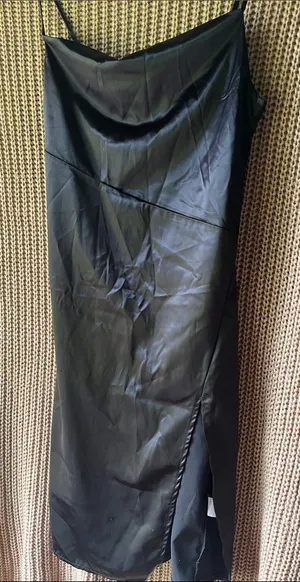 Black Satin Slip Dress with Side Slit - Women thumbnail 1