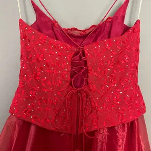 Vintage Y2K Prom Dress Corset Back Glitter Red Lace Attached Top Skirt Lace-Up thumbnail 5