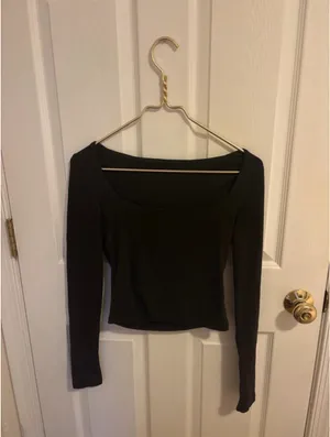 Black long sleeve wide neck shirt thumbnail 3