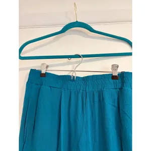 Curations Teal Blue Embroidered Wide Leg Pants Boho Crinkle Viscose Pockets M thumbnail 3