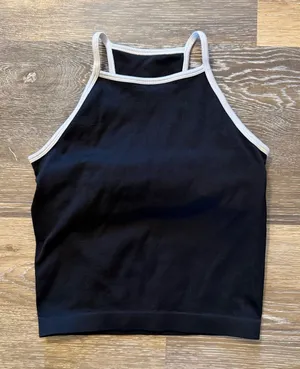 DSG Black Ribbed High-Neck Tank Top with White Trim thumbnail 1