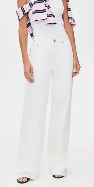 Parke Wide Leg Relaxed Jeans Raw Hem Button Fly White Wash Women’s size 25 thumbnail 1