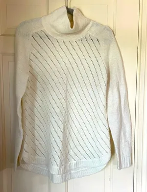 Lou & Grey Knit Detail Mock Neck Sweater Wool Alpaca Blend Size Medium Cream thumbnail 1