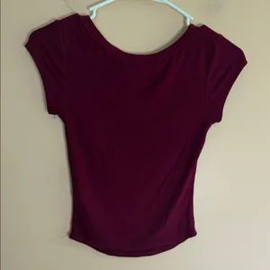 Garage Scoop Neck Ribbed Short Sleeve Tee in Burgundy thumbnail 5