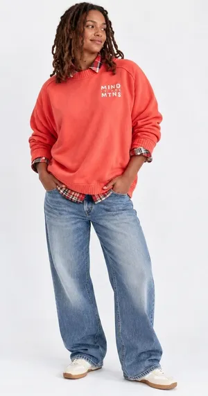Aerie Mind In The Mtns Graphic Sweatshirt Coral Red Ribbed Oversized Medium thumbnail 1
