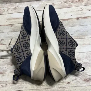 Tory Burch T Monogram Good Luck Trainer Sneakers Women's 9.5 Navy Gray Chunky thumbnail 6