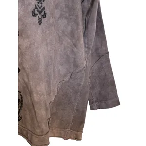 FREE PEOPLE Brown Embroidered V-Neck Boho Top Raw Edge Long‎ Sleeve XS thumbnail 4