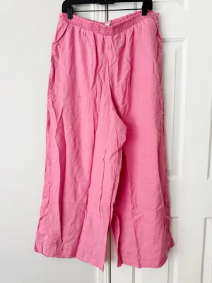 Anthropologie The Aubrey Smocked Linen Wide-Leg Pants, Size L thumbnail 5