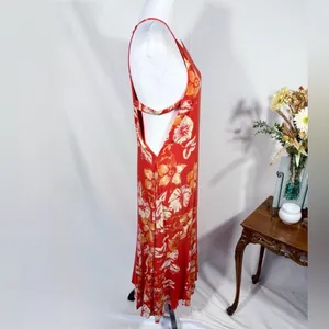 Free People Back 2 You Red Floral Strappy Open Side Midi Slip Dress Boho Sz S🧡 thumbnail 5