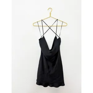 Zara Black Satin Cowl Neck Mini Dress Size Small Strappy Back 7901/338 Cocktail thumbnail 4