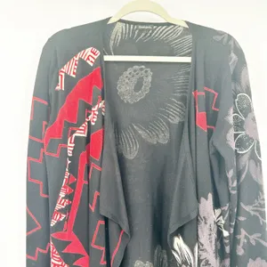 Desigual Womens Boho Dark Detroit Fringe Floral Open‎ Front Knit Cardigan Size L thumbnail 3