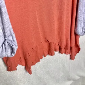 Free People We the Free Star Relaxed Distressed Henley Top Orange Linen Small thumbnail 6