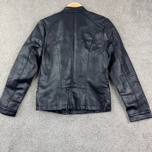 Halogen Moto Jacket Women XS Petite Black Faux Leather Biker Edgy Quilted Sleeve thumbnail 3