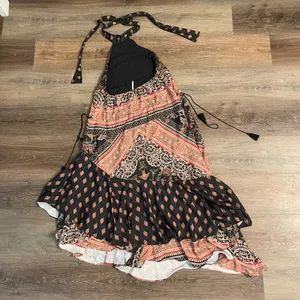 Free People Bohemian Halter Maxi Dress - Black and Pink thumbnail 5