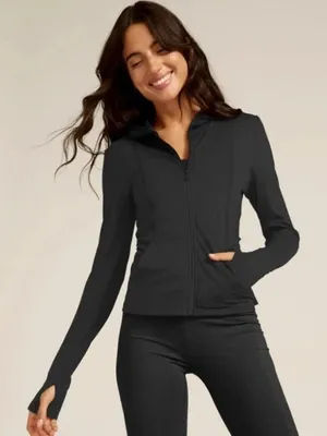 Beyond Yoga Heather Rib Morning Jog Hoodie Black Heather thumbnail 1