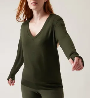 Athleta Green Sunrise‎ V Neck Sweatshirt thumbnail 1