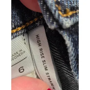 LOFT Outlet Dark Wash Cuffed High Rise Slim Straight Jeans Size 6 thumbnail 3
