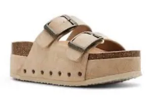 Altar'd State Beige Double-Buckle Platform Slide thumbnail 1