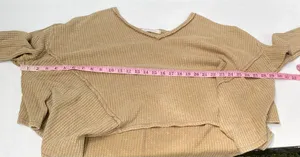 We The Free Free People XS Brown Waffle Knit Oversized V Neck Thermal Top thumbnail 7