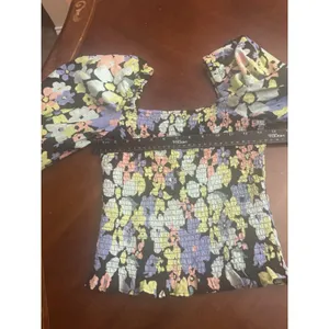 Free People Ariana Blouse Women's Multicolor Floral Smocked Balloon Sleeve Sz XS thumbnail 6