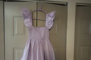 A.P.T ruffle sleeve scrunched bodice midi dress in lilac purple size medium. thumbnail 2
