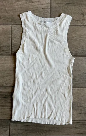 Mango White Ribbed Tank Top thumbnail 1