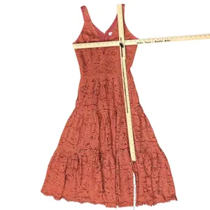 Dress the Population Burnt Orange Gold Lace Tiered V-Neck Midi Dress size S thumbnail 13