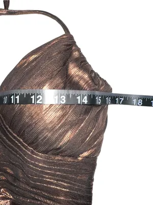 Retrofete Waldorf Lame Brown Metallic Evening Gown Side Slit Maxi Dress SMALL thumbnail 6