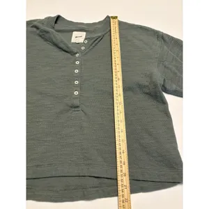Aerie Womens Small Waffle Knit Henley Crop Top Long Sleeve Sage Green Buttons thumbnail 8