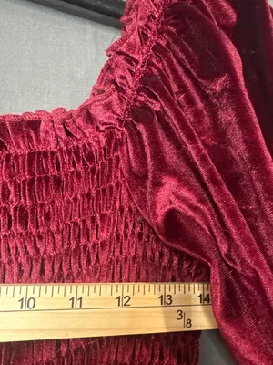 Realtix XL Burgundy Velvet Maxi Dress Smocked Puff Sleeve Cottagecore Romantic thumbnail 6