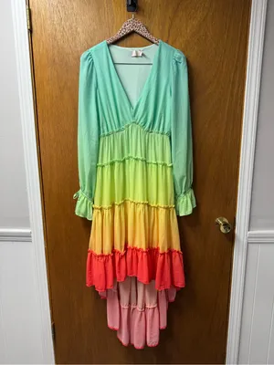 Champagne & Strawberry Multicolor Gradient High Low Long Sleeve Midi Dress Large thumbnail 16