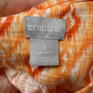 Chico's Orange Red Pattern Short Button Detail Sleeves Hi Low Crop Top SZ 3 / XL thumbnail 3