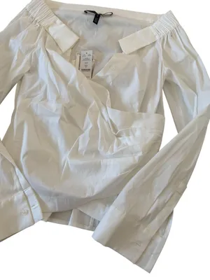 WHITE HOUSE BLACK MARKET White Off The Shoulder Poplin Top Size 0 NEW NWT thumbnail 5