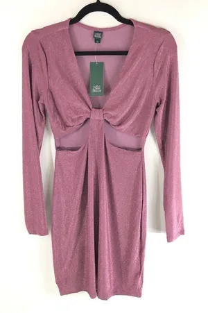 Wild Fable Mini Dress Metallic Bodycon Long Sleeve Cutout Stretch Purple L thumbnail 1