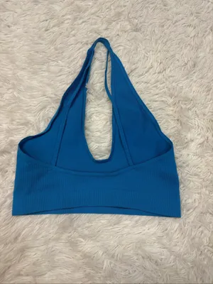 Free people intimately seamless Blue Ribbed Halter Crop Top thumbnail 2
