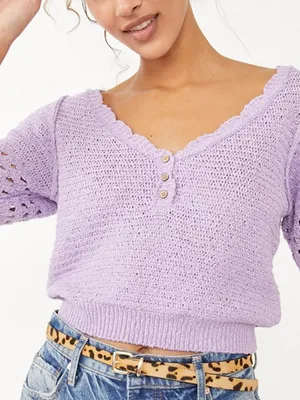 FREE PEOPLE Bree Cropped Pullover in Glimmer in Lilac Purple Sz. Medium thumbnail 3