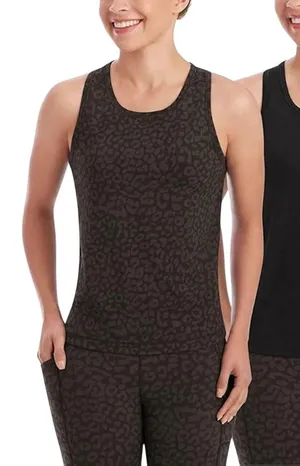 Members Mark Womens Tank Tops Size S Leopard/Black Semi Fitted Zen 2-Pack Sports thumbnail 1