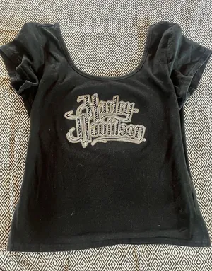 Harley Davidson Ladies studded sexy off the shoulder lace Up back short sleeve L thumbnail 1