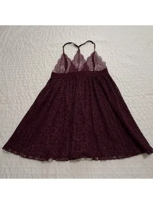 Victoria’s Secret Burgundy Plum Babydoll Slip Lingerie Sheer Lace Sz M Medium thumbnail 4