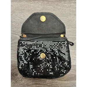 VTG Black Metal Mesh Crossbody Flap Purse Clutch Bag Chain Strap Sparkle NYE thumbnail 5