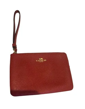 COACH Scarlet Red Pebbled Leather Wristlet thumbnail 1