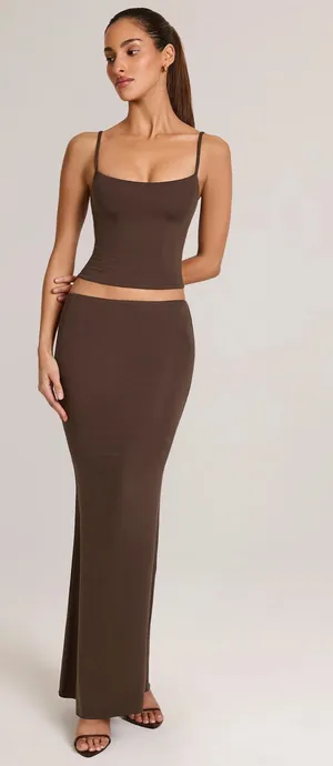 Oh Polly Ribbed Modal Mid Rise Maxi Skirt in chocolate Women’s XXS thumbnail 1