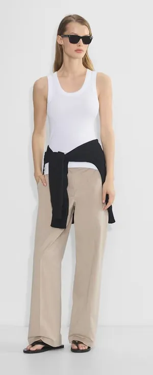 Motel Casual Pants XS Wide Leg Trouser Casual Khaki Tan 30" Inseam Flat Front thumbnail 1