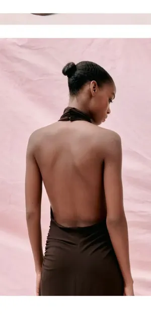 Brown ZARA Dress Maxi Open Back thumbnail 4