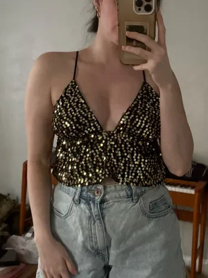 Black and gold sequin tank top thumbnail 1
