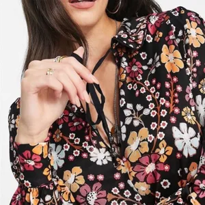 NWT Free People Daisy Jane Black Floral Swing Dress Generous Medium Retail $148 thumbnail 4