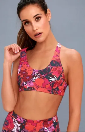 Free People Movement Free‎ Love Orange Floral Print Sports Bra Size XS thumbnail 1