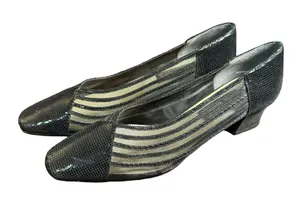 J. Renee Womens Black Mesh Leather Block‎ Heel Pumps Pointed Toe 9.5 M Vintage thumbnail 1