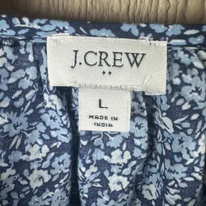 J.Crew Factory Peasant Top Womens Large Blue Floral Ruffle Trim Cotton Blouse thumbnail 5
