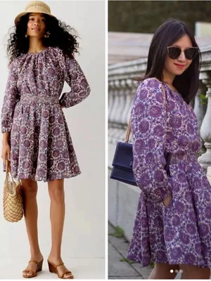 J. Crew NWT Palermo Linen Smocked Waist Bouquet Floral Purple Printed Medium thumbnail 2